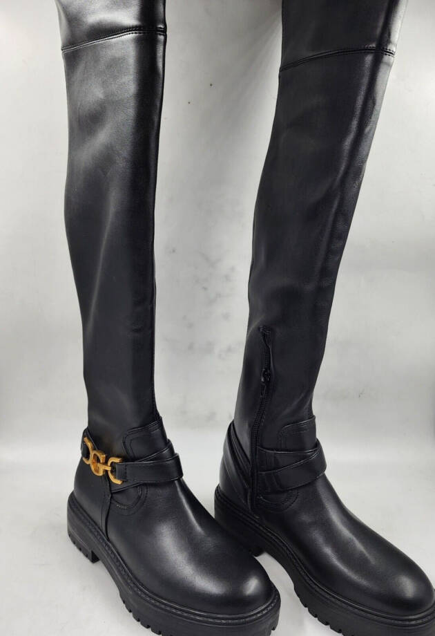 GUESS Jellio Over The Knee Ornament Strap Narrow Calf Boots Women's 6M Black