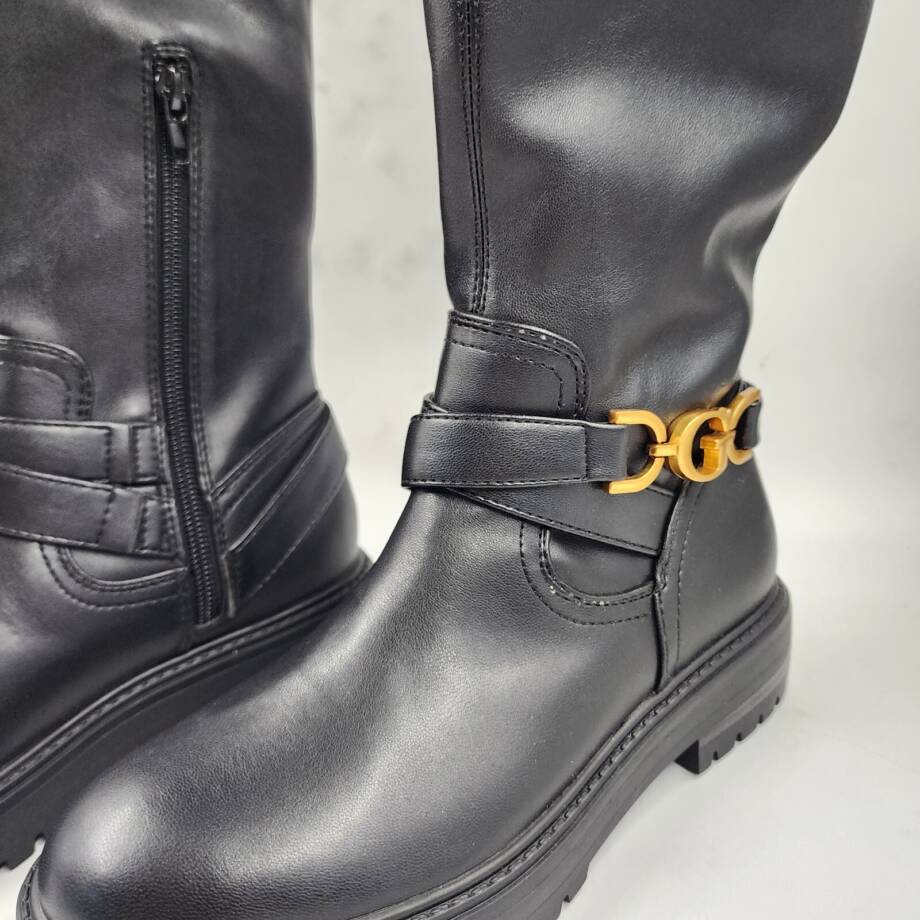 GUESS Jellio Over The Knee Ornament Strap Narrow Calf Boots Women's 6M Black