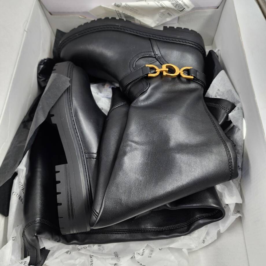 GUESS Jellio Over The Knee Ornament Strap Narrow Calf Boots Women's 6M Black