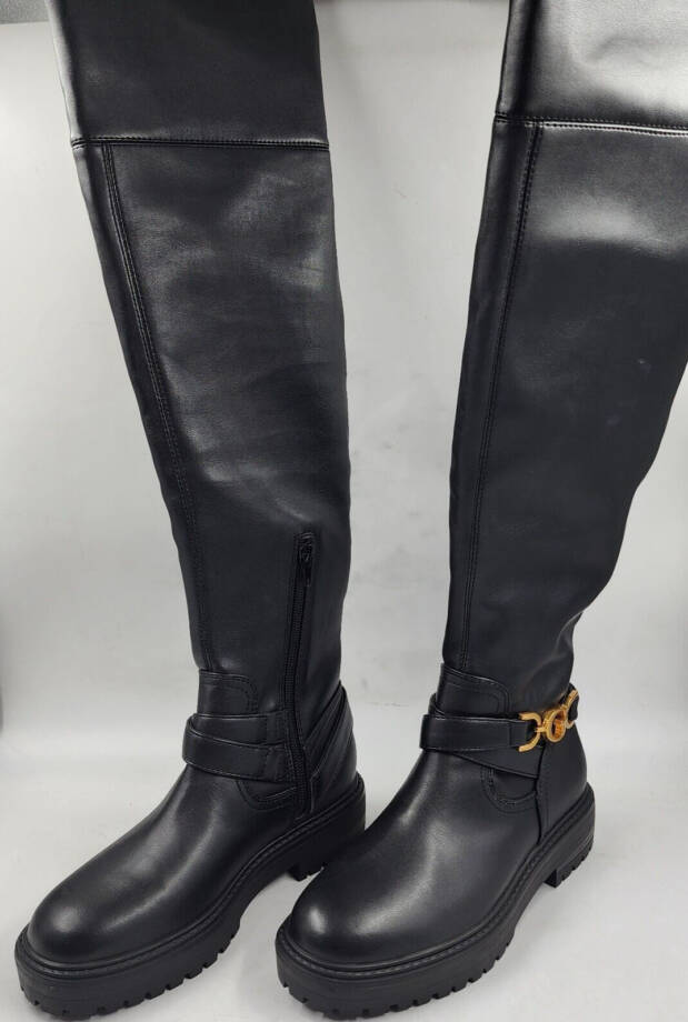 GUESS Jellio Over The Knee Ornament Strap Narrow Calf Boots Women's 6M Black