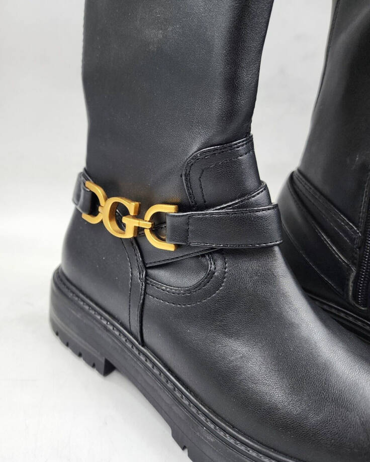 GUESS Jellio Over The Knee Ornament Strap Narrow Calf Boots Women's 6M Black