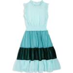 AQUA Color Block Flutter Maxi Dress Girls' L Green Round Neck With Ruffle Trim