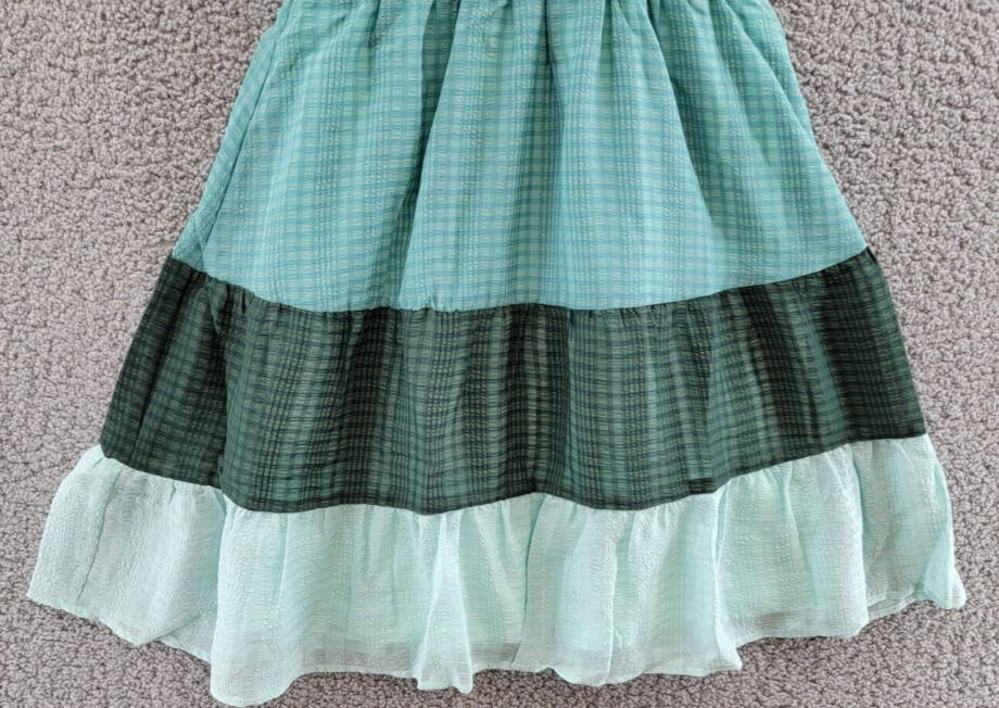 AQUA Color Block Flutter Maxi Dress Girls' L Green Round Neck With Ruffle Trim