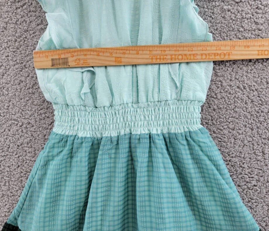 AQUA Color Block Flutter Maxi Dress Girls' L Green Round Neck With Ruffle Trim