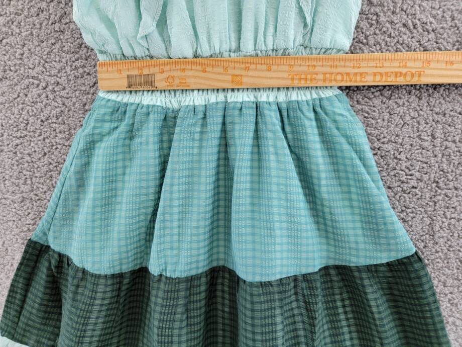 AQUA Color Block Flutter Maxi Dress Girls' L Green Round Neck With Ruffle Trim