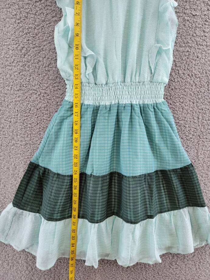 AQUA Color Block Flutter Maxi Dress Girls' L Green Round Neck With Ruffle Trim