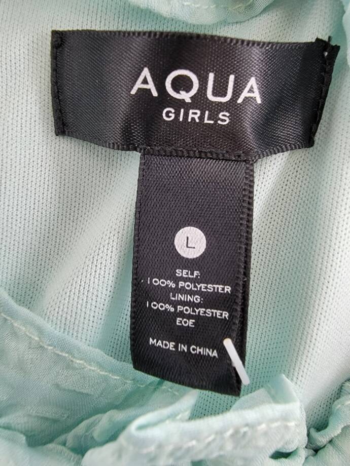 AQUA Color Block Flutter Maxi Dress Girls' L Green Round Neck With Ruffle Trim