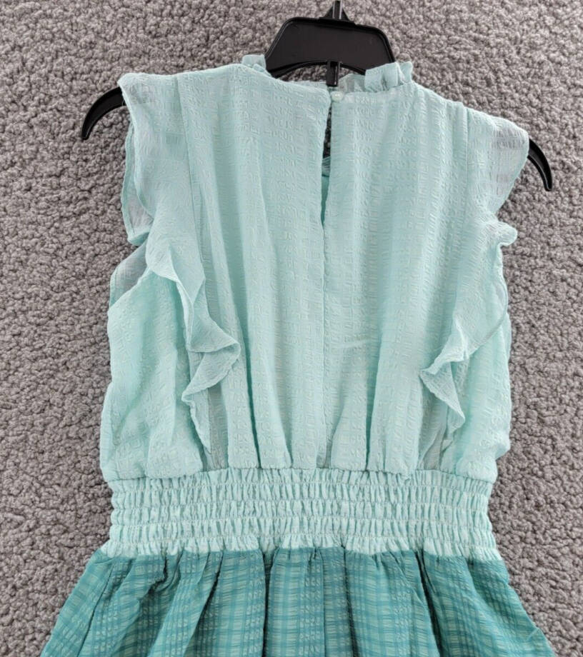 AQUA Color Block Flutter Maxi Dress Girls' L Green Round Neck With Ruffle Trim