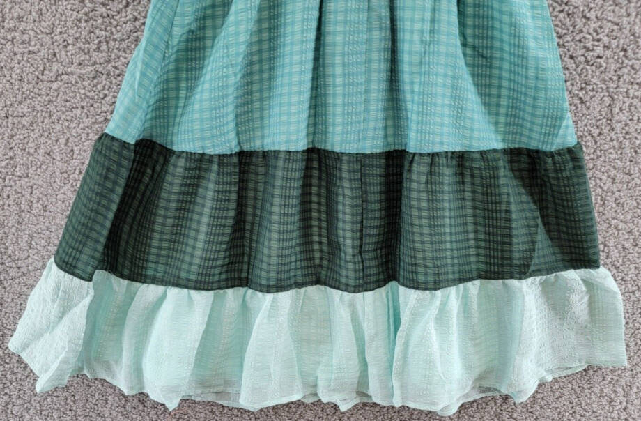 AQUA Color Block Flutter Maxi Dress Girls' L Green Round Neck With Ruffle Trim