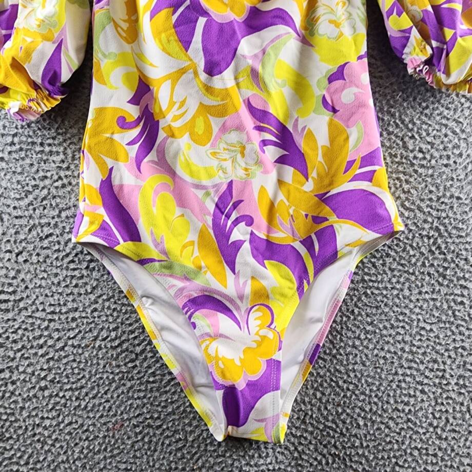 BCBGeneration Floral Off Shoulder One Piece Swimsuit Women M/M Yellow Multicolor