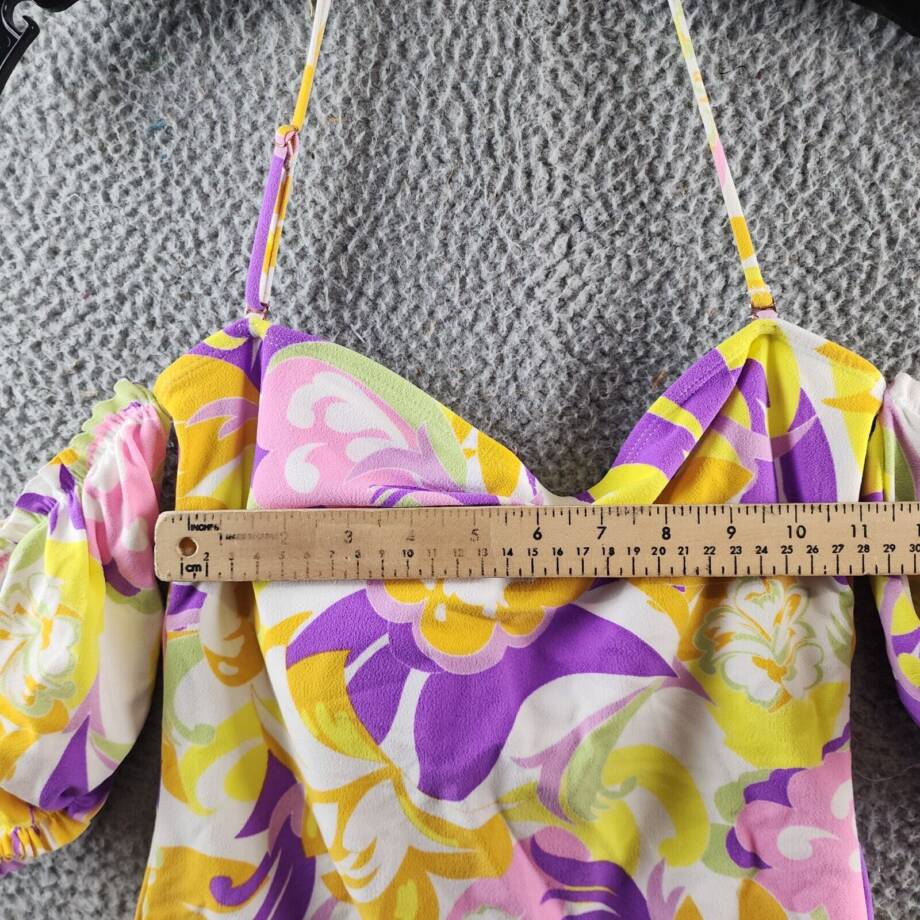 BCBGeneration Floral Off Shoulder One Piece Swimsuit Women M/M Yellow Multicolor