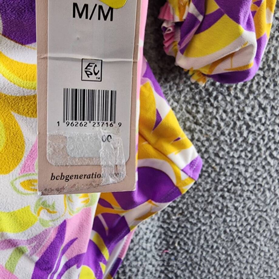 BCBGeneration Floral Off Shoulder One Piece Swimsuit Women M/M Yellow Multicolor