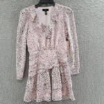 AQUA Asymmetrical Ruffle Dress Girls L 10/12 Pink/Black V-Neck Ruched Waist L/S~