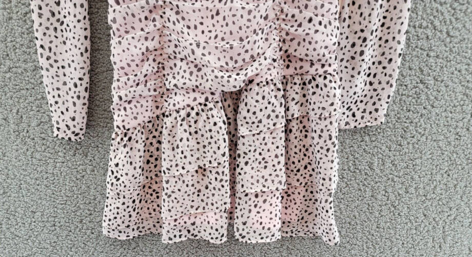 AQUA Asymmetrical Ruffle Dress Girls L 10/12 Pink/Black V-Neck Ruched Waist L/S~