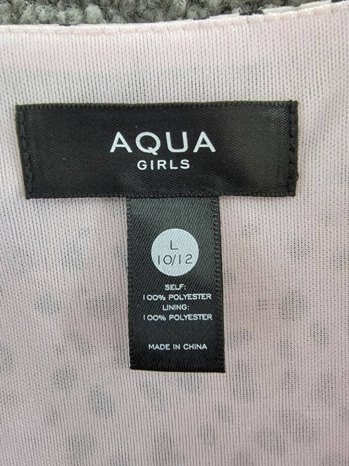 AQUA Asymmetrical Ruffle Dress Girls L 10/12 Pink/Black V-Neck Ruched Waist L/S~