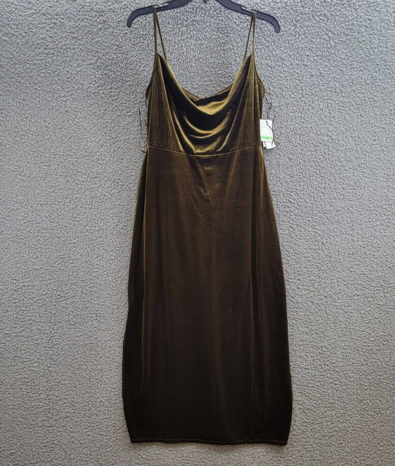 Taylor Petite Cowl-Neck Sleeveless Midi Velvet Dress Women's 8P Olive Back Zip~