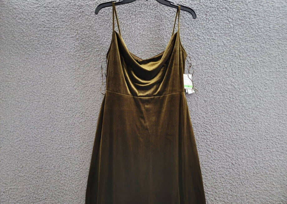 Taylor Petite Cowl-Neck Sleeveless Midi Velvet Dress Women's 8P Olive Back Zip~