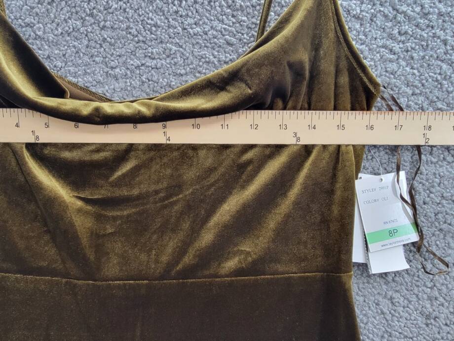 Taylor Petite Cowl-Neck Sleeveless Midi Velvet Dress Women's 8P Olive Back Zip~