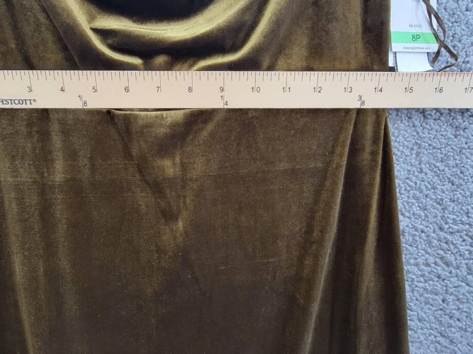 Taylor Petite Cowl-Neck Sleeveless Midi Velvet Dress Women's 8P Olive Back Zip~