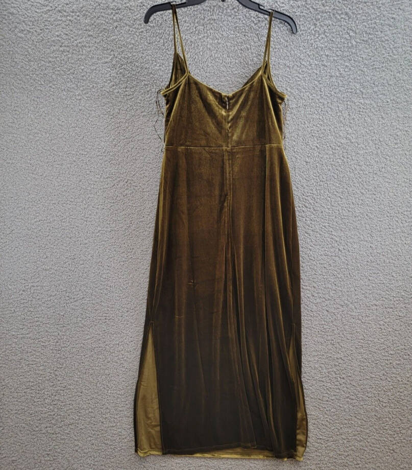 Taylor Petite Cowl-Neck Sleeveless Midi Velvet Dress Women's 8P Olive Back Zip~