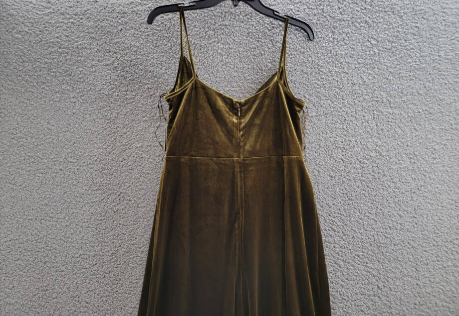 Taylor Petite Cowl-Neck Sleeveless Midi Velvet Dress Women's 8P Olive Back Zip~