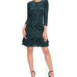 Tommy Hilfiger Velvet Burnout Paisley Print Dress Women's 16 Spruce 3/4 Sleeve