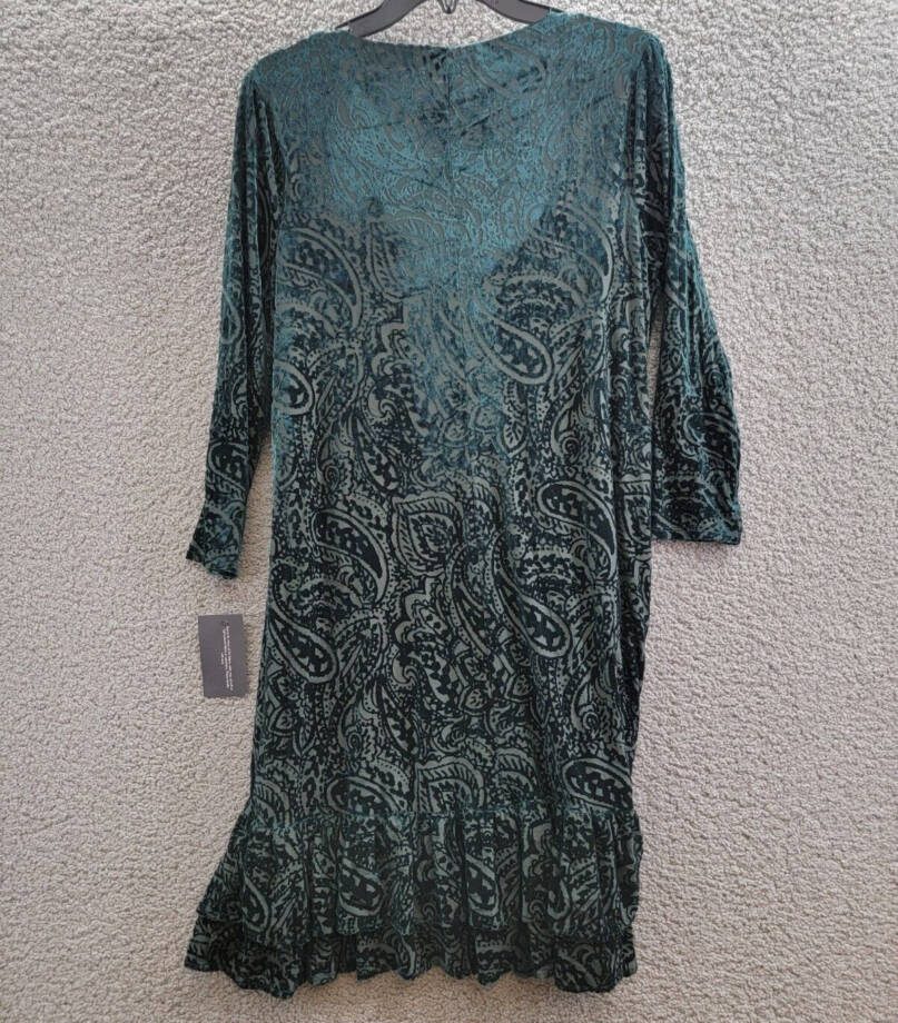 Tommy Hilfiger Velvet Burnout Paisley Print Dress Women's 16 Spruce 3/4 Sleeve