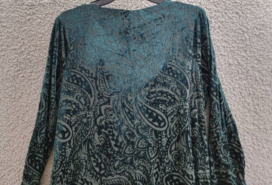 Tommy Hilfiger Velvet Burnout Paisley Print Dress Women's 16 Spruce 3/4 Sleeve