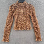 Free People Hello There Smocked Top Womens S Leopard Combo Mock Neck Long Sleeve