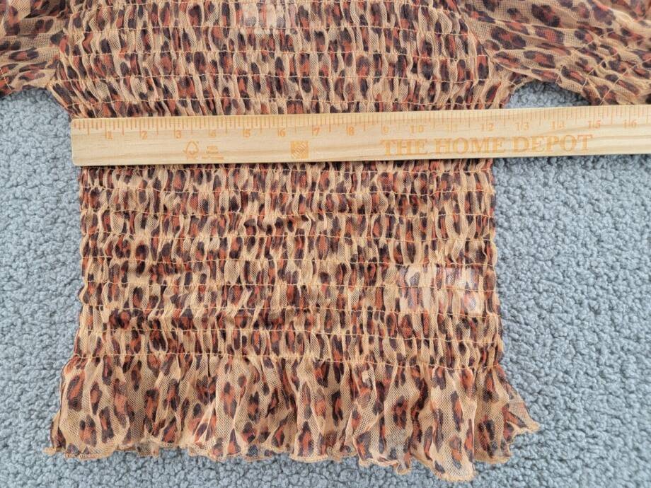 Free People Hello There Smocked Top Womens S Leopard Combo Mock Neck Long Sleeve