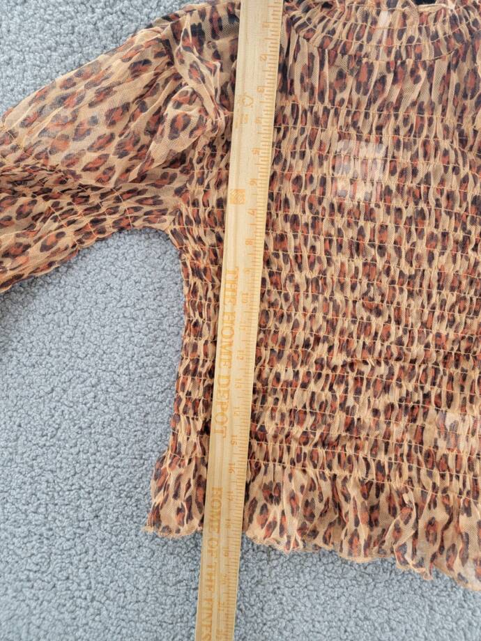 Free People Hello There Smocked Top Womens S Leopard Combo Mock Neck Long Sleeve