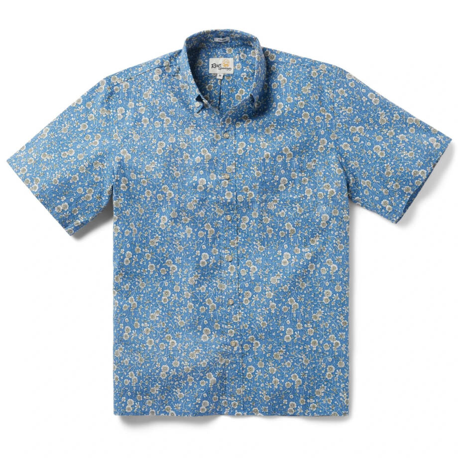 Reyn Spooner Kettle Floral Camp Shirt Men's L Lichen Blue Button Closure S/S~