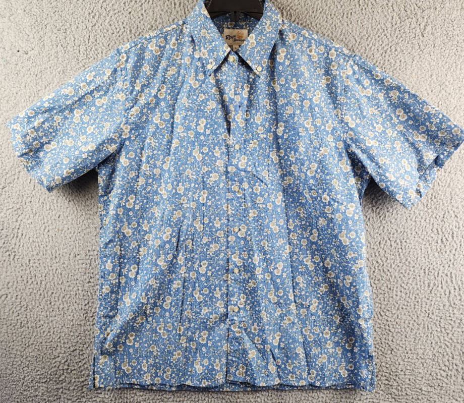 Reyn Spooner Kettle Floral Camp Shirt Men's L Lichen Blue Button Closure S/S~