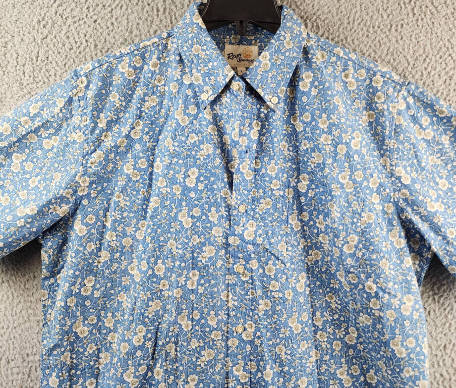 Reyn Spooner Kettle Floral Camp Shirt Men's L Lichen Blue Button Closure S/S~