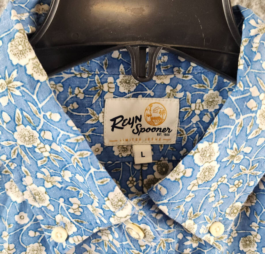 Reyn Spooner Kettle Floral Camp Shirt Men's L Lichen Blue Button Closure S/S~