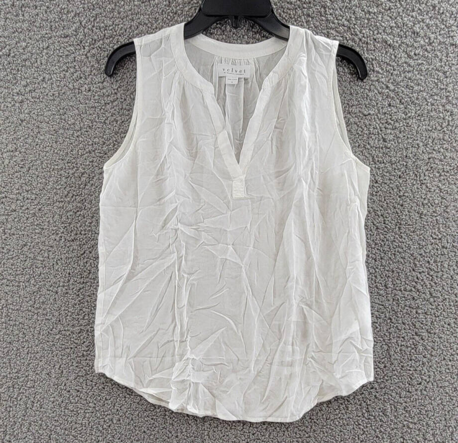 Velvet by Graham & Spencer Peachy Sleeveless Top Women's M White Split Neck~