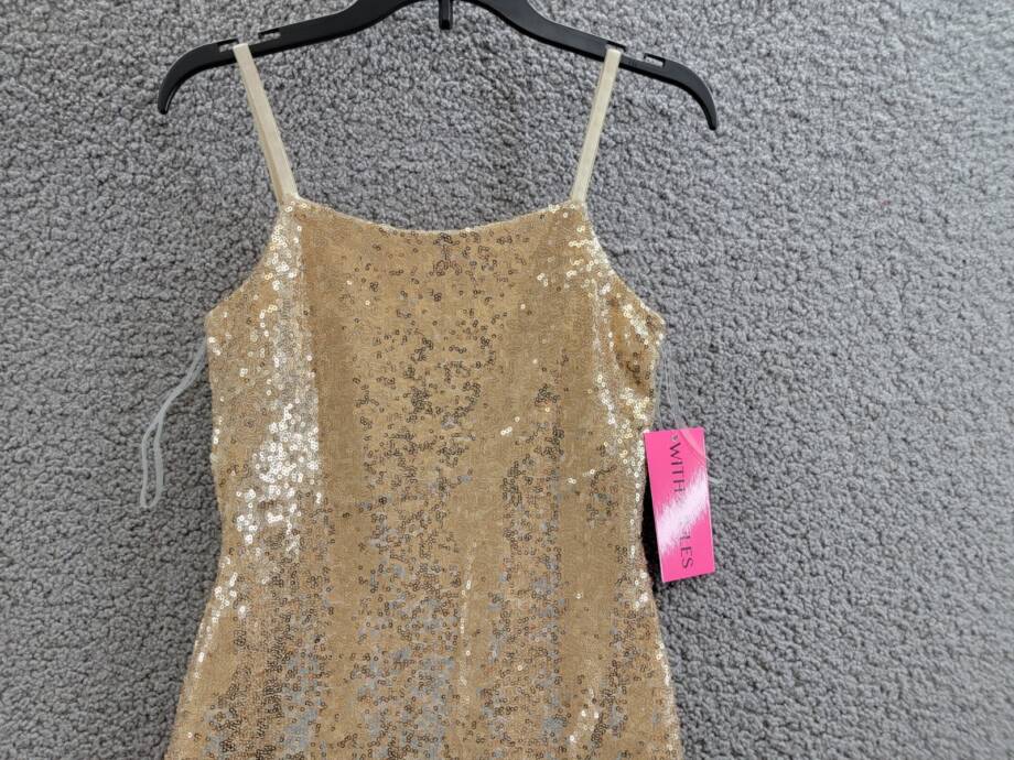 With Jules Sleeveless Sequin Bodycon Dress Big Girls XL Gold Round Neck Pullover