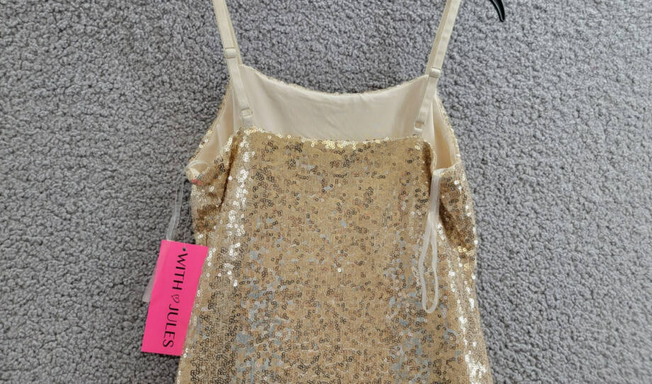 With Jules Sleeveless Sequin Bodycon Dress Big Girls XL Gold Round Neck Pullover