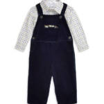 Ralph Lauren 2-Piece Plaid Shirt & Corduroy Overalls Set Baby Boys 12M Navy L/S