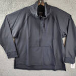 Josie NATORI Solstice Mock-Neck Top Women's XL Black 1/2 Zip Kangaroo Pocket L/S