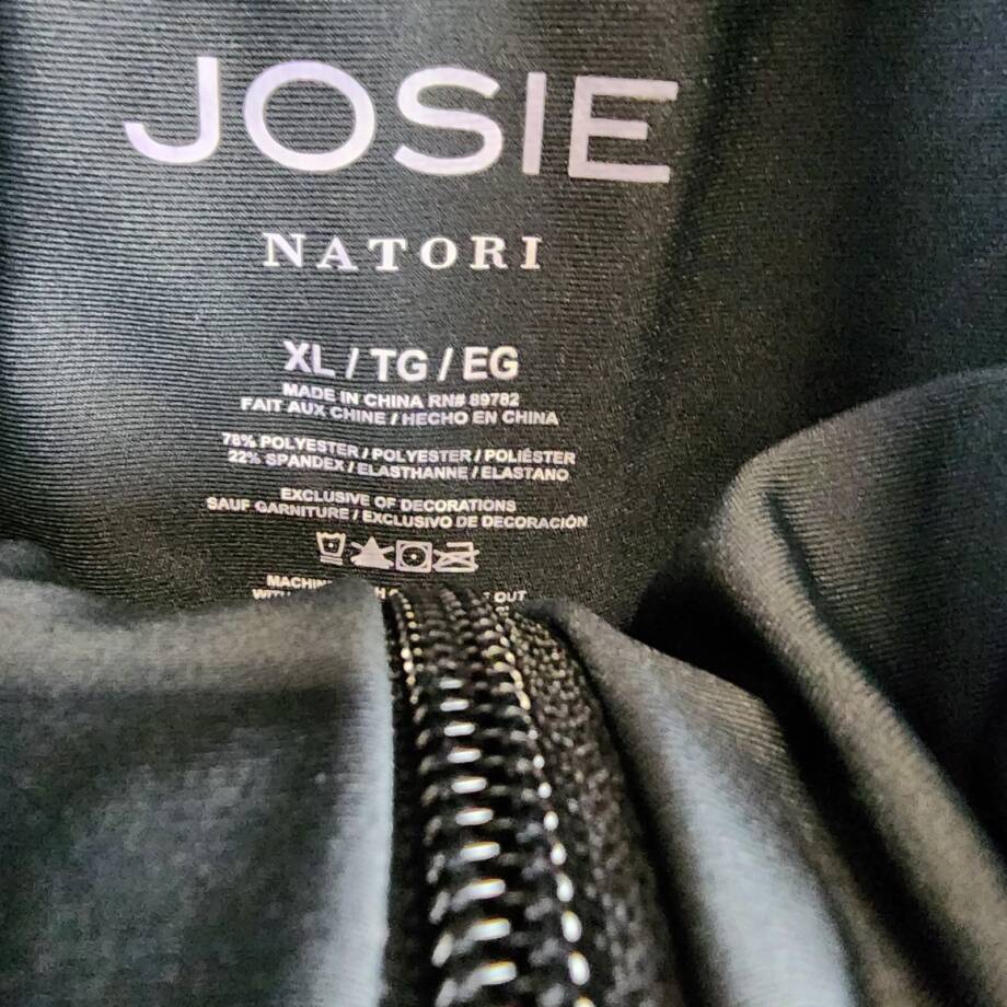 Josie NATORI Solstice Mock-Neck Top Women's XL Black 1/2 Zip Kangaroo Pocket L/S