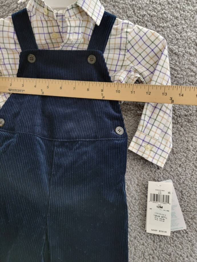 Ralph Lauren 2-Piece Plaid Shirt & Corduroy Overalls Set Baby Boys 12M Navy L/S