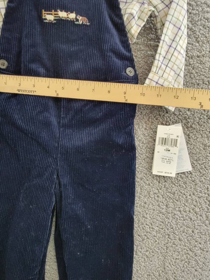 Ralph Lauren 2-Piece Plaid Shirt & Corduroy Overalls Set Baby Boys 12M Navy L/S