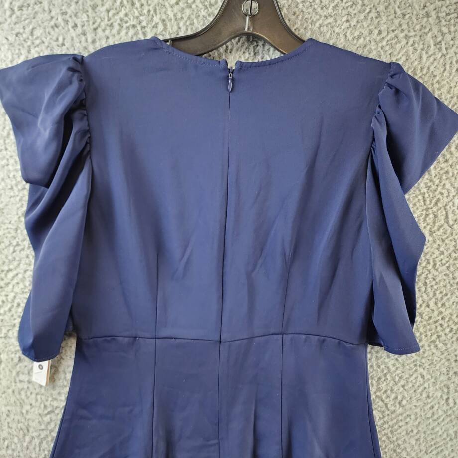 AQUA Elbow Puff Sleeve Mini Dress Women's Small Navy Back Zipper Closure +