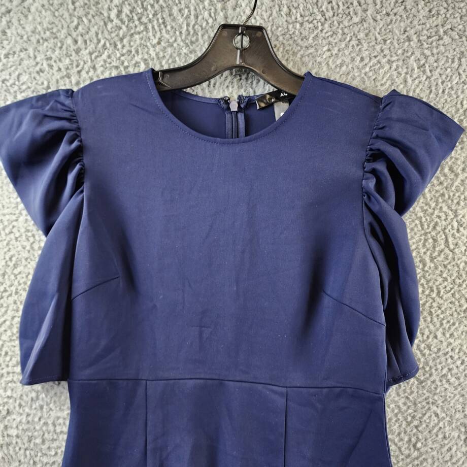 AQUA Elbow Puff Sleeve Mini Dress Women's Small Navy Back Zipper Closure +