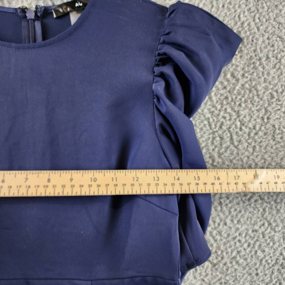 AQUA Elbow Puff Sleeve Mini Dress Women's Small Navy Back Zipper Closure +