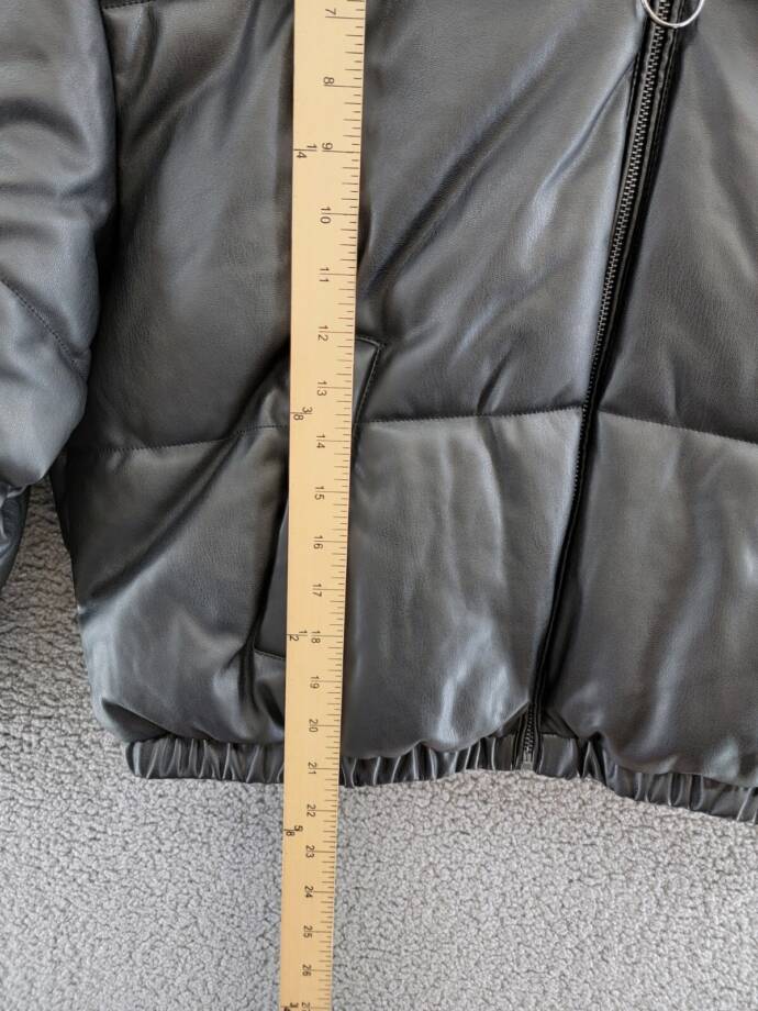 AQUA Faux Leather Full Zip Puffer Jacket Women's XL Black Solid Side Pockets L/S