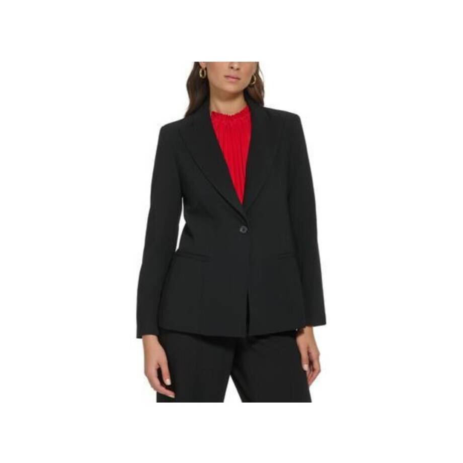 DKNY Petites Notch Collar Suit Separate One-Button Blazer Women's 6P Black L/S