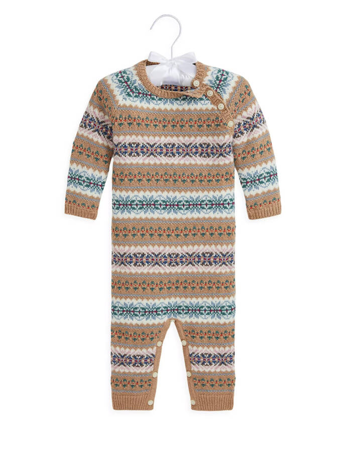 Ralph Lauren Fair Isle Wool Blend Sweater Coveralls Baby Boys' 9-12M Khaki Multi