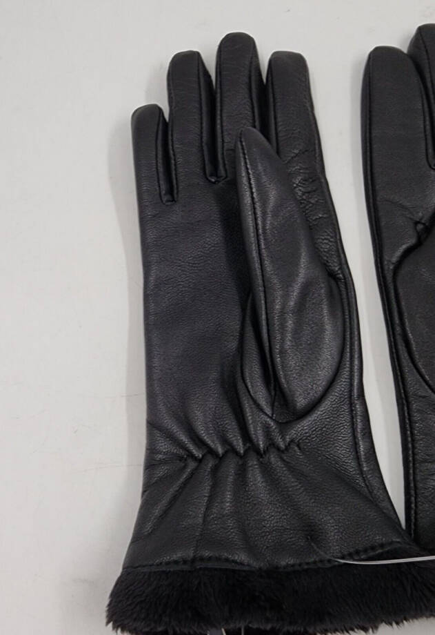 Charter Club Micro Faux Fur Lined Leather Tech Gloves Women's M Black